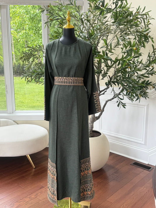 Green Tatreez Cardigan Abaya