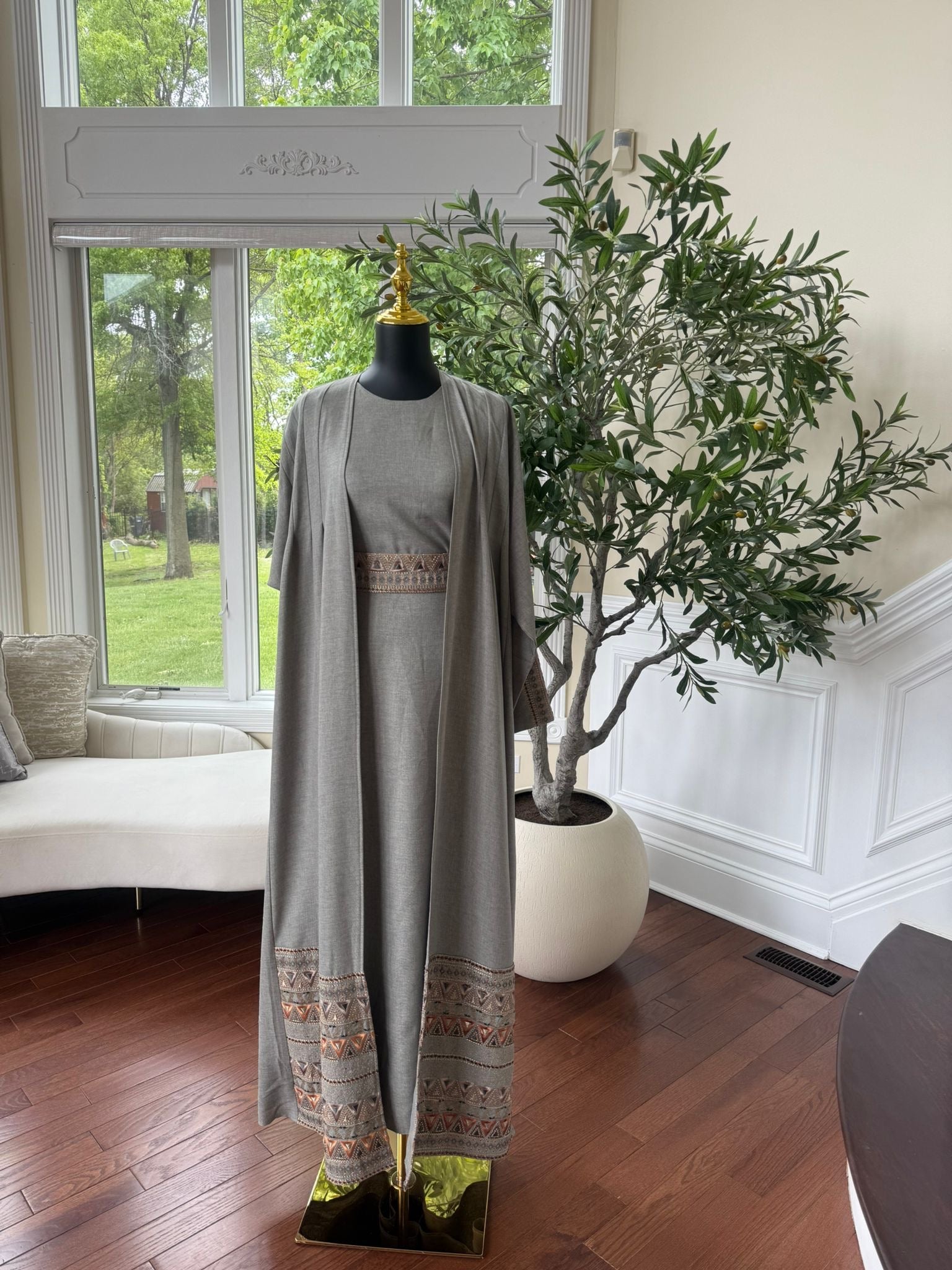 Elegant Soft Sage Tatreez Cardigan Abaya