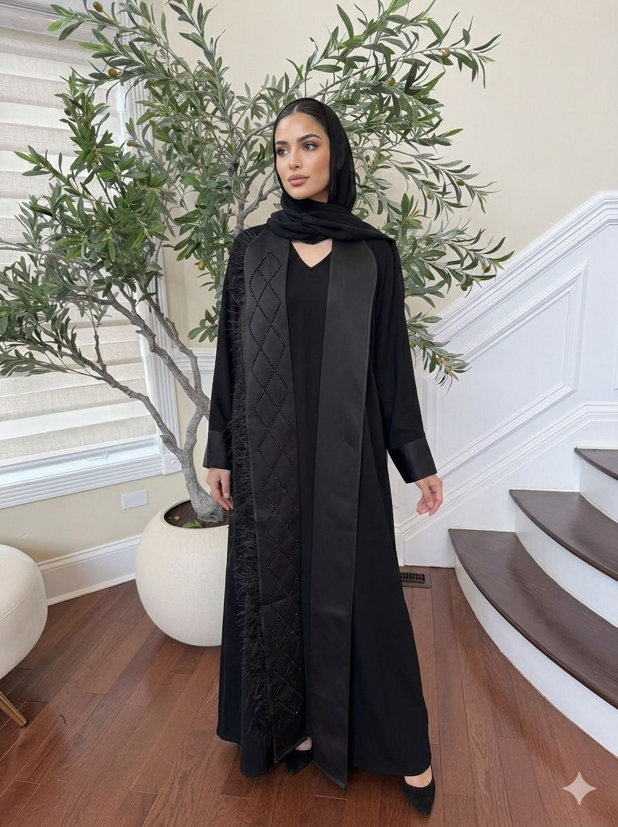Black Designed Crystal Abaya