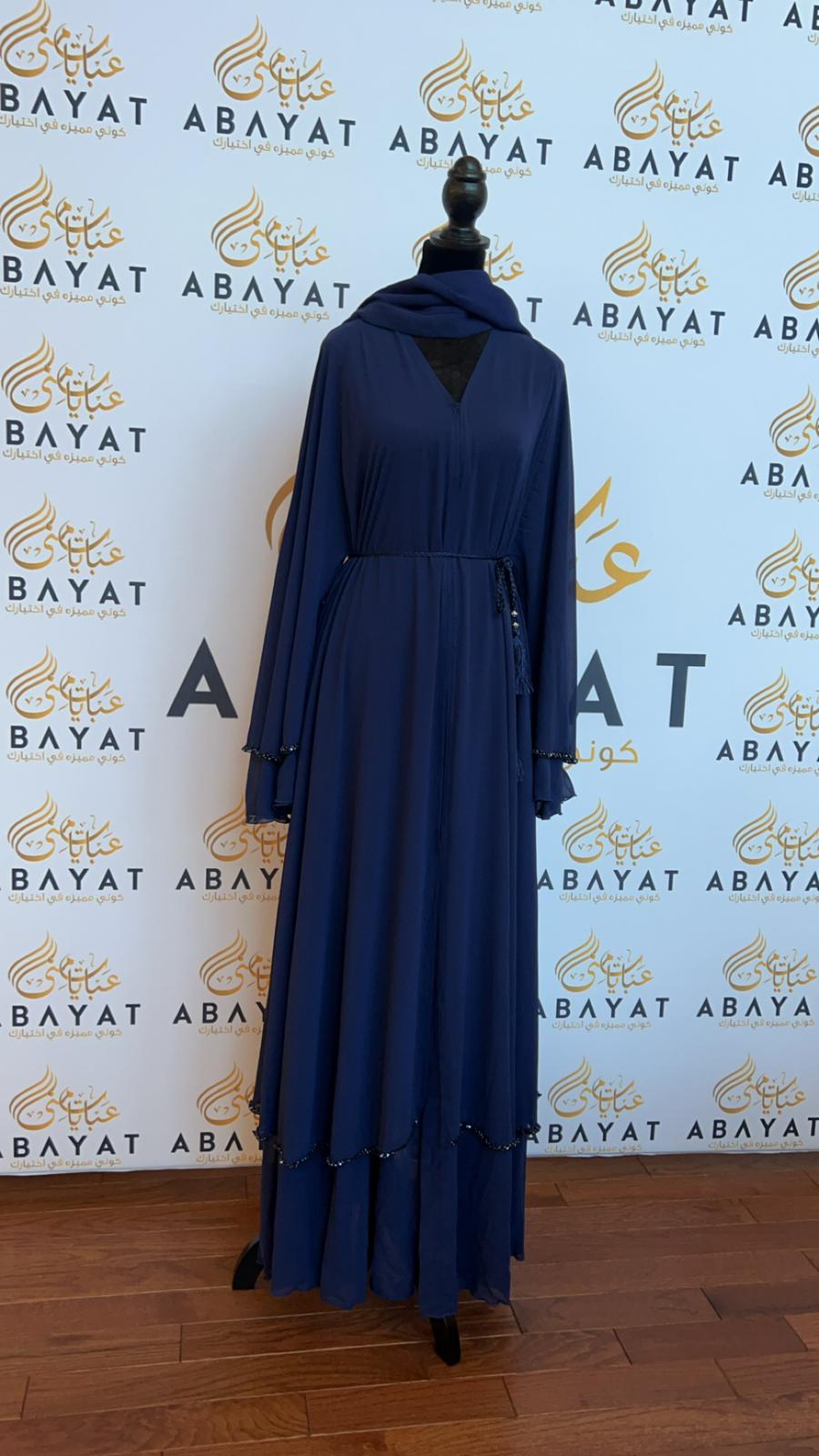 Blue Ruffled Stoned Abaya