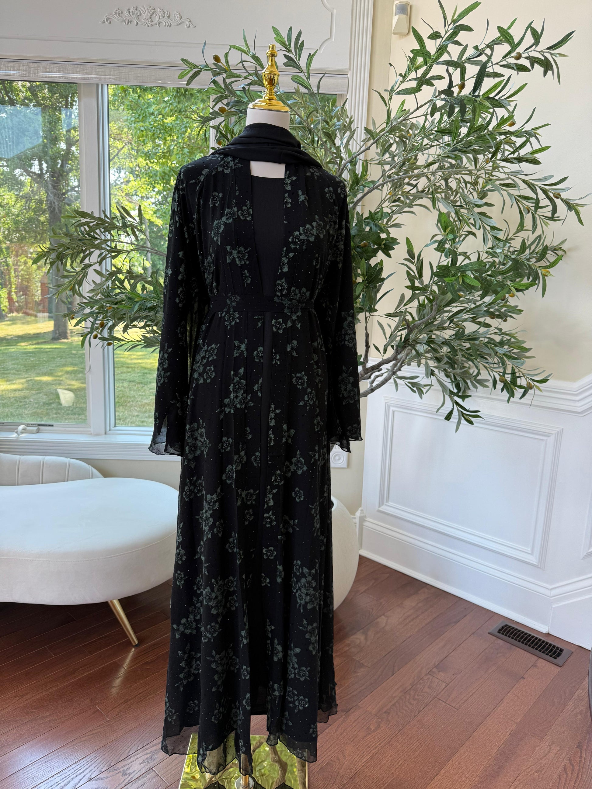 Black Ruffled Shimmer Abaya