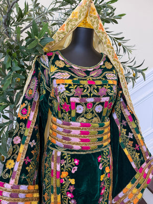 Green Velvet Beaded Stone Thobe