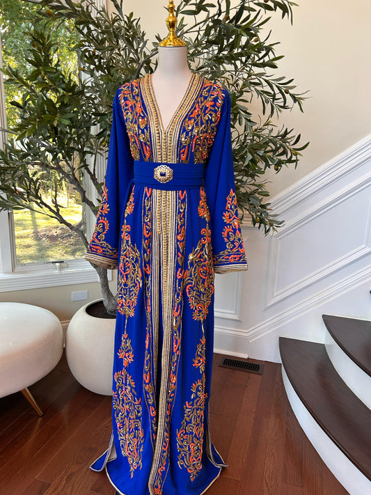 Royal Blue Embellished Golden Detail Kuftan