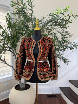 Tan Embroidery Black Tatreez Jacket