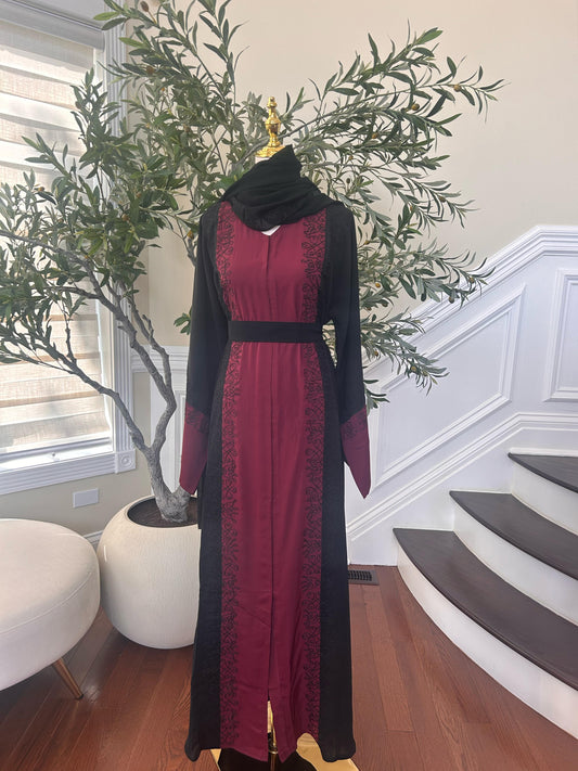 Burgundy Black Elegance Abaya