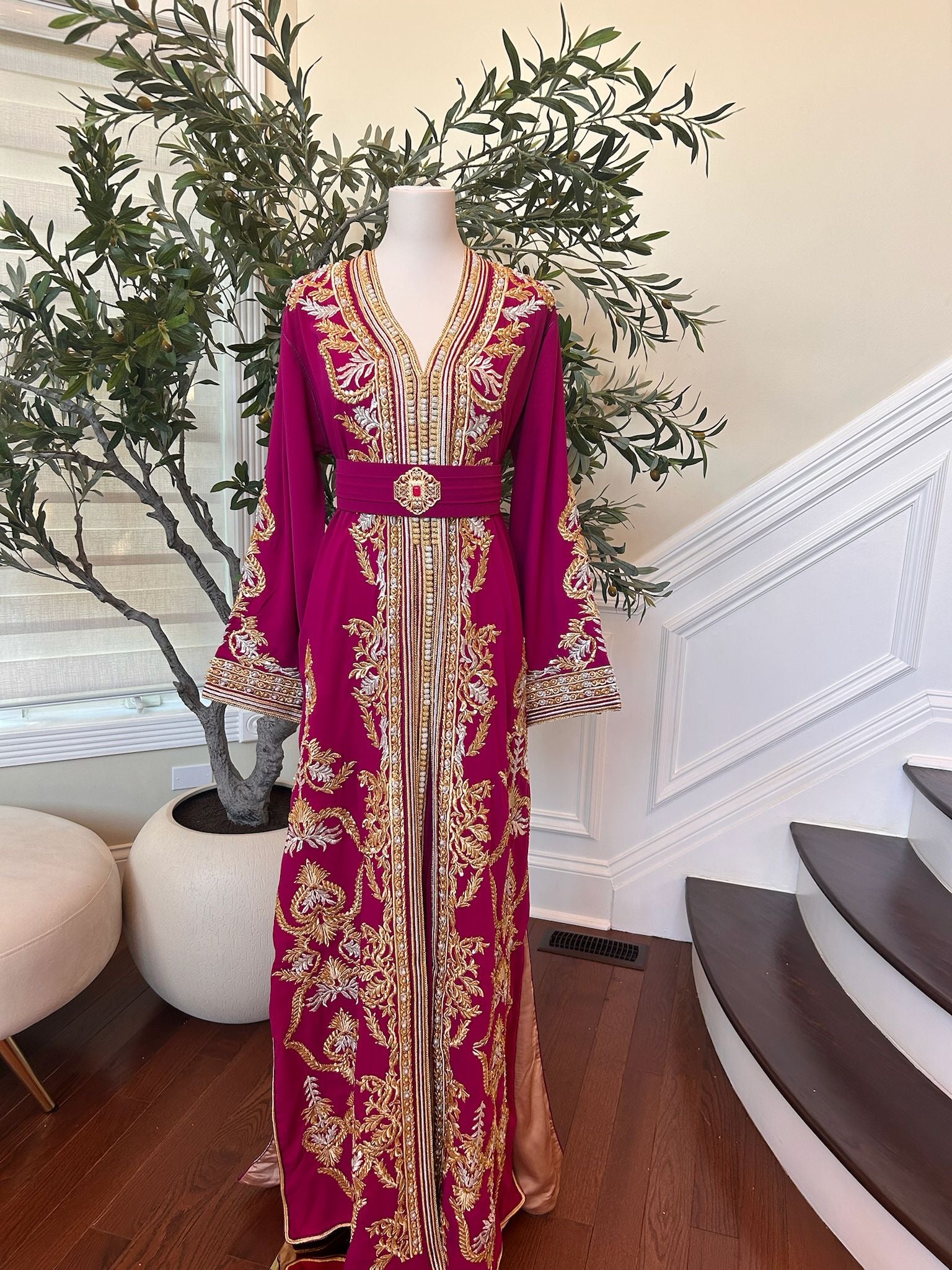 Hot Pink Golden Detail Kuftan