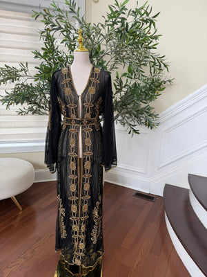 Gold Sequene Beaded Black Cardigan Abaya