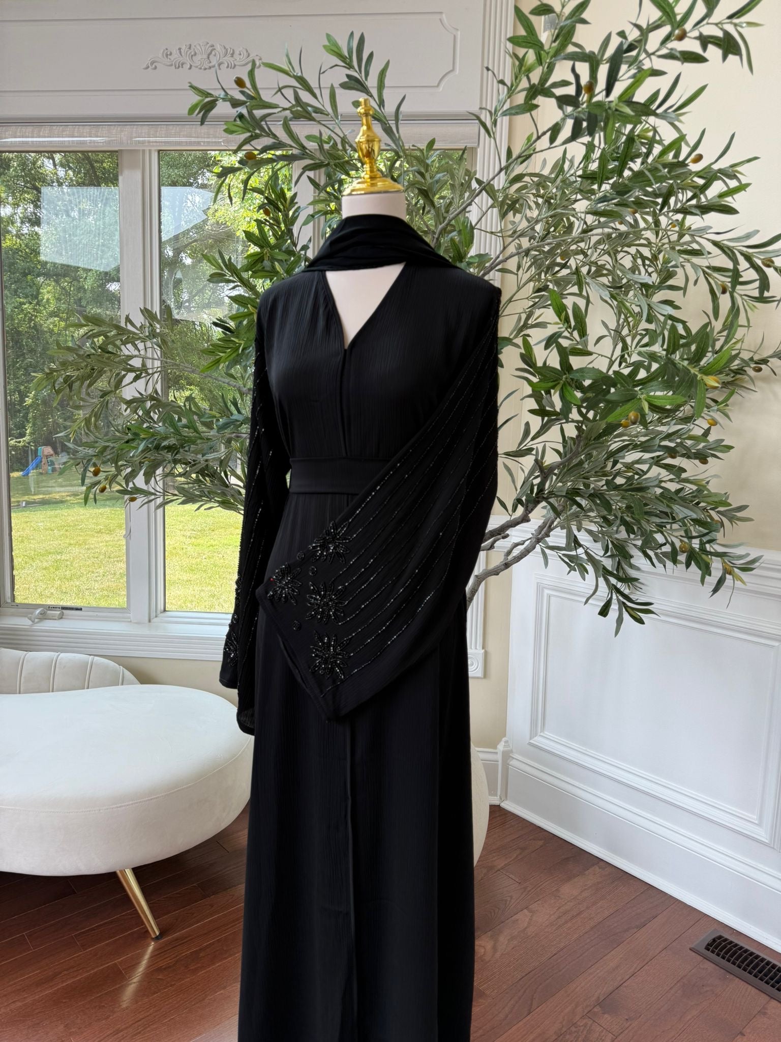 Black Beaded Sleeve Abaya