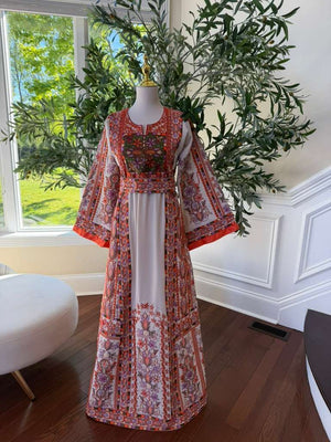Beige Embroidery Orange Tatreez Thobe