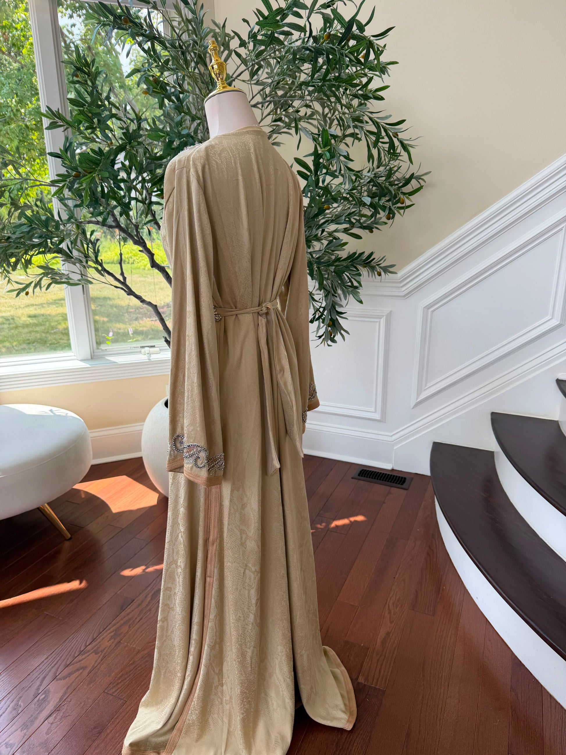 Beige Beaded Elegance Kuftan