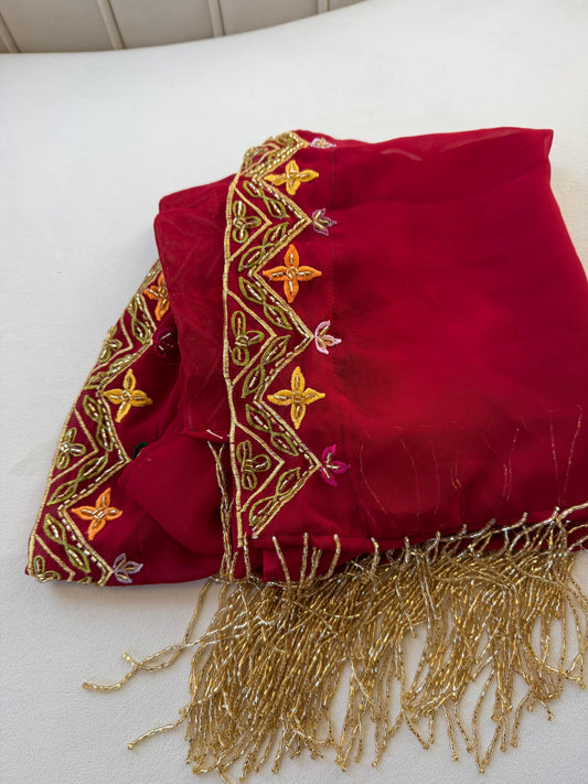 Red Stone Beaded Khirka Shal