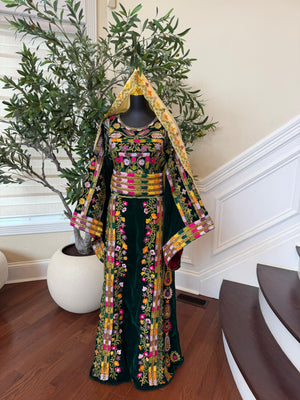 Green Velvet Beaded Stone Thobe