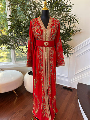 Red Embellished Golden Kuftan