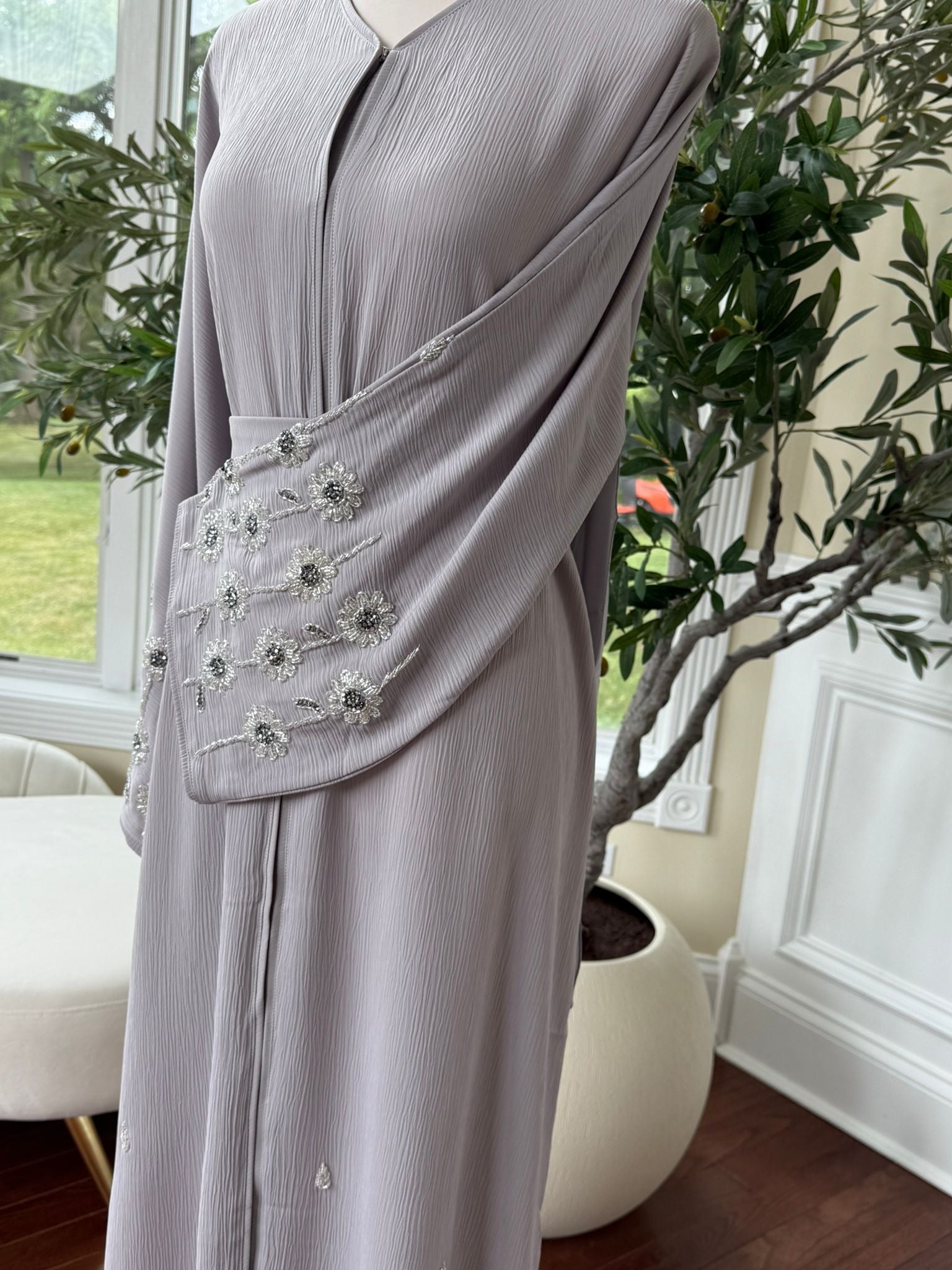 Floral Sleeve Crystal Abaya