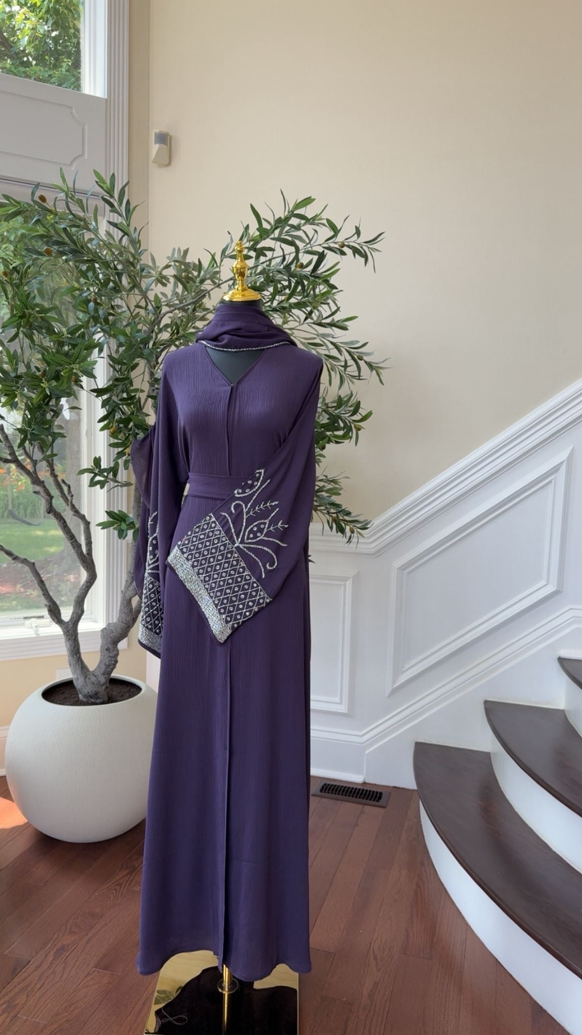 Purple Sleeve Beaded Abaya