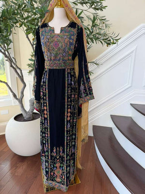 Navy Blue Beaded Elegance Stone Thobe