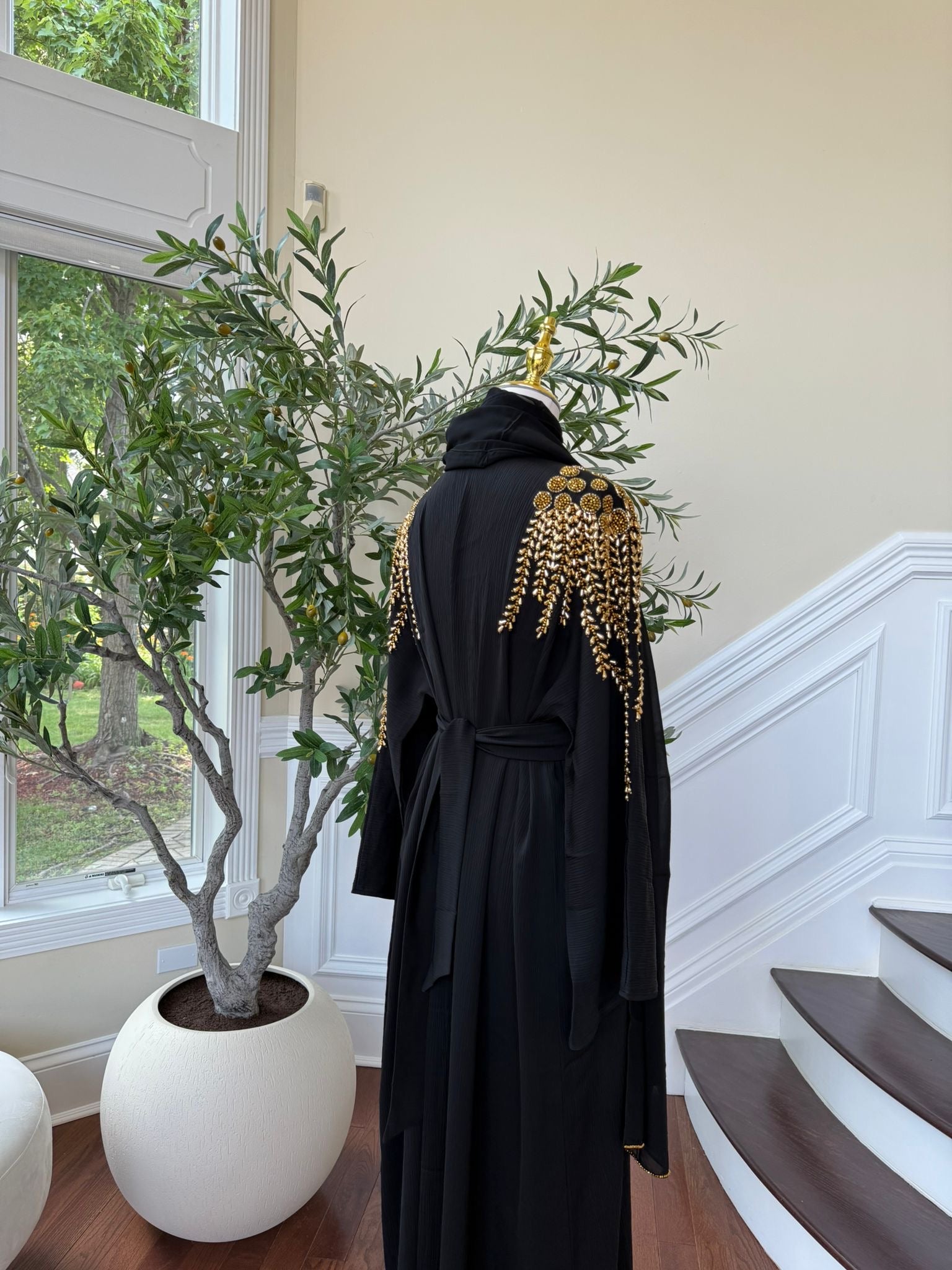 Golden Black Stone Abaya