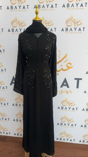 Midnight Black Floral Abaya