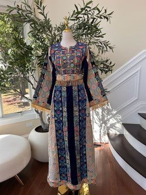 Blue Tatreez Velvet Embroidered Tatreez Thobe