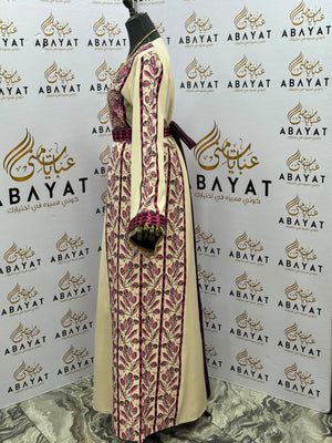 Ivory & Magenta Palestinian Embroidered Thobe