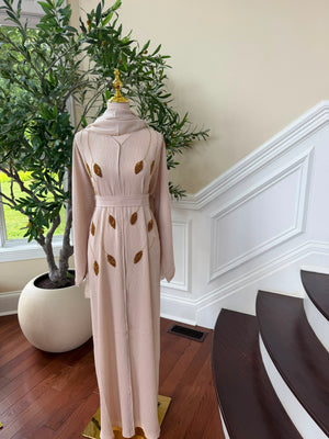 Cream Golden Beaded Essence Abaya