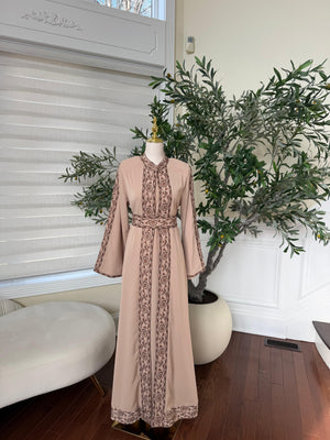 Tan Elegance Brown Tatreez Thobe