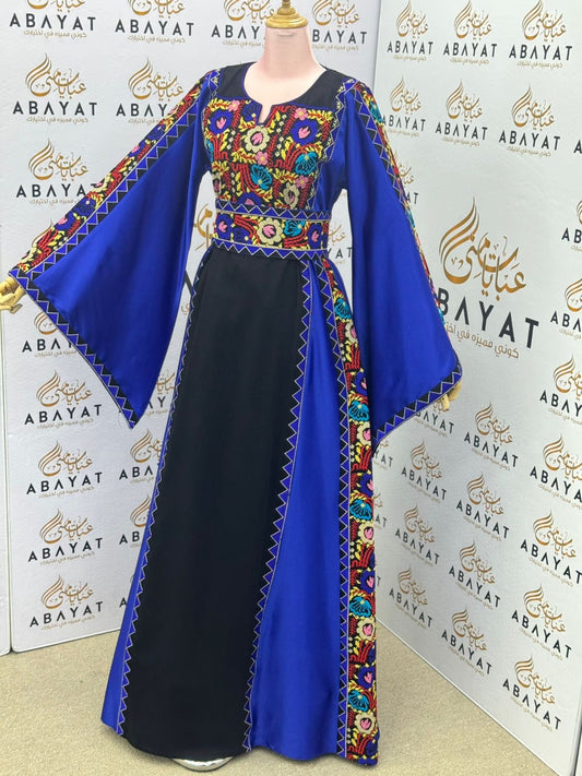 Royal Blue & Black Palestinian Embroidery Thobe – Colorful Heritage Pattern