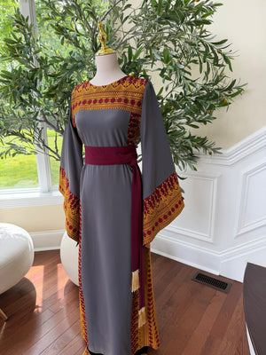 Grey Traditional Tatreez Embroidery Thobe