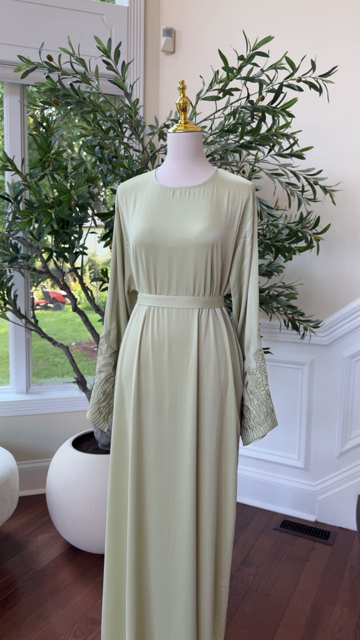 Light Green Serenity Floral Embellished Abaya