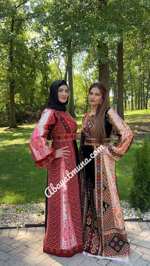 Red & Black Traditional Thoub Embroidery With Wide Sleeve -35