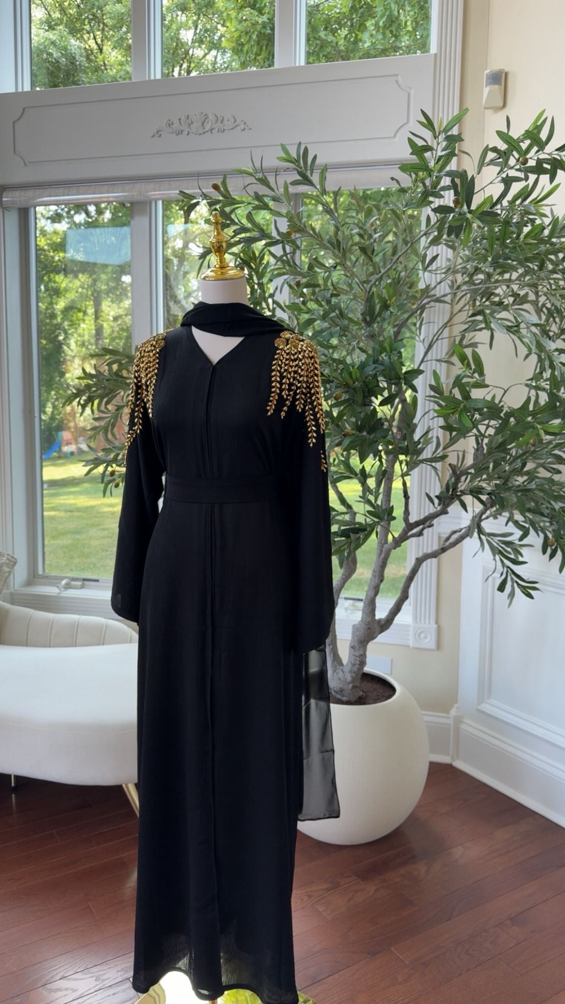 Golden Black Stone Abaya