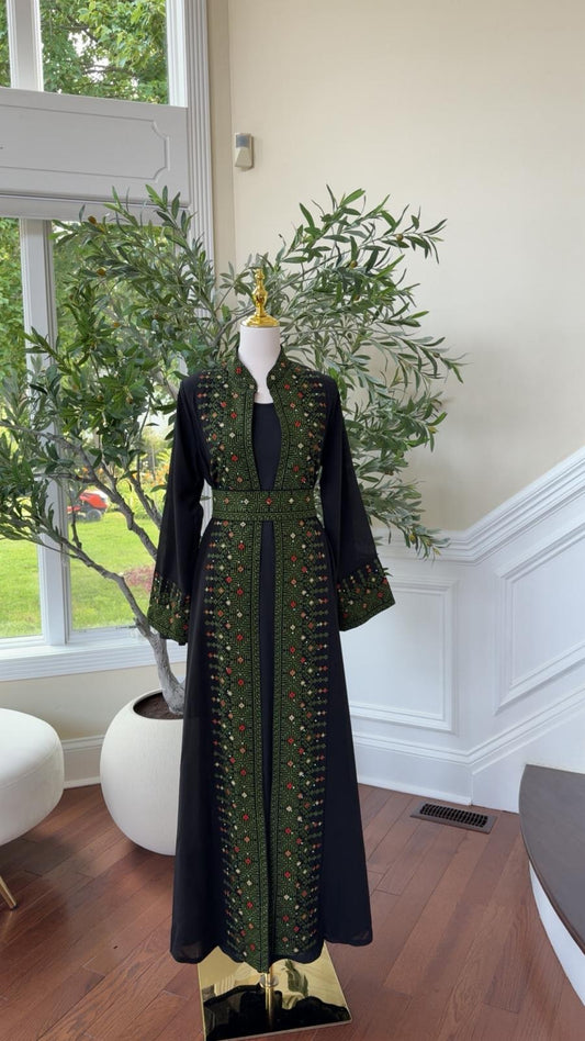 Green Tatreez Heritage Bloom Abaya