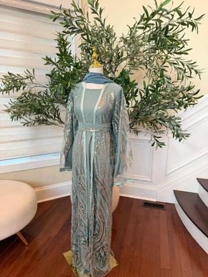 Mint Sequin Two Piece Abaya