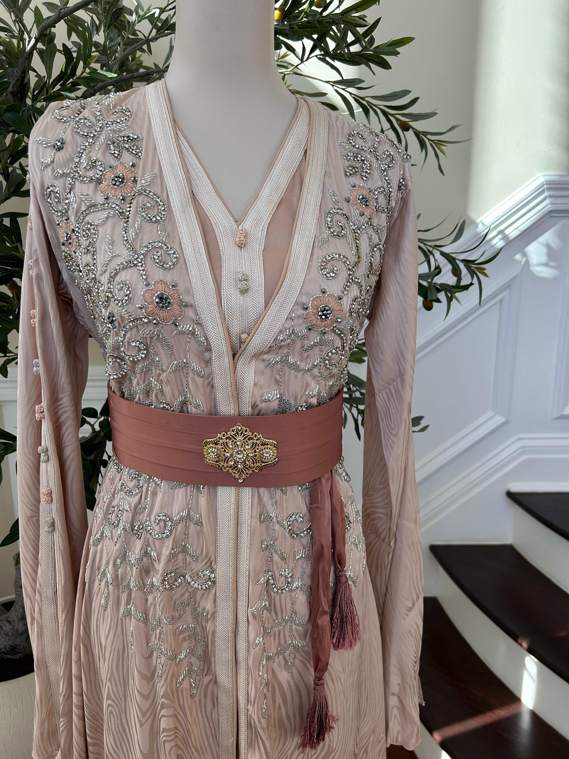 Light Pink Beaded Stone Kuftan