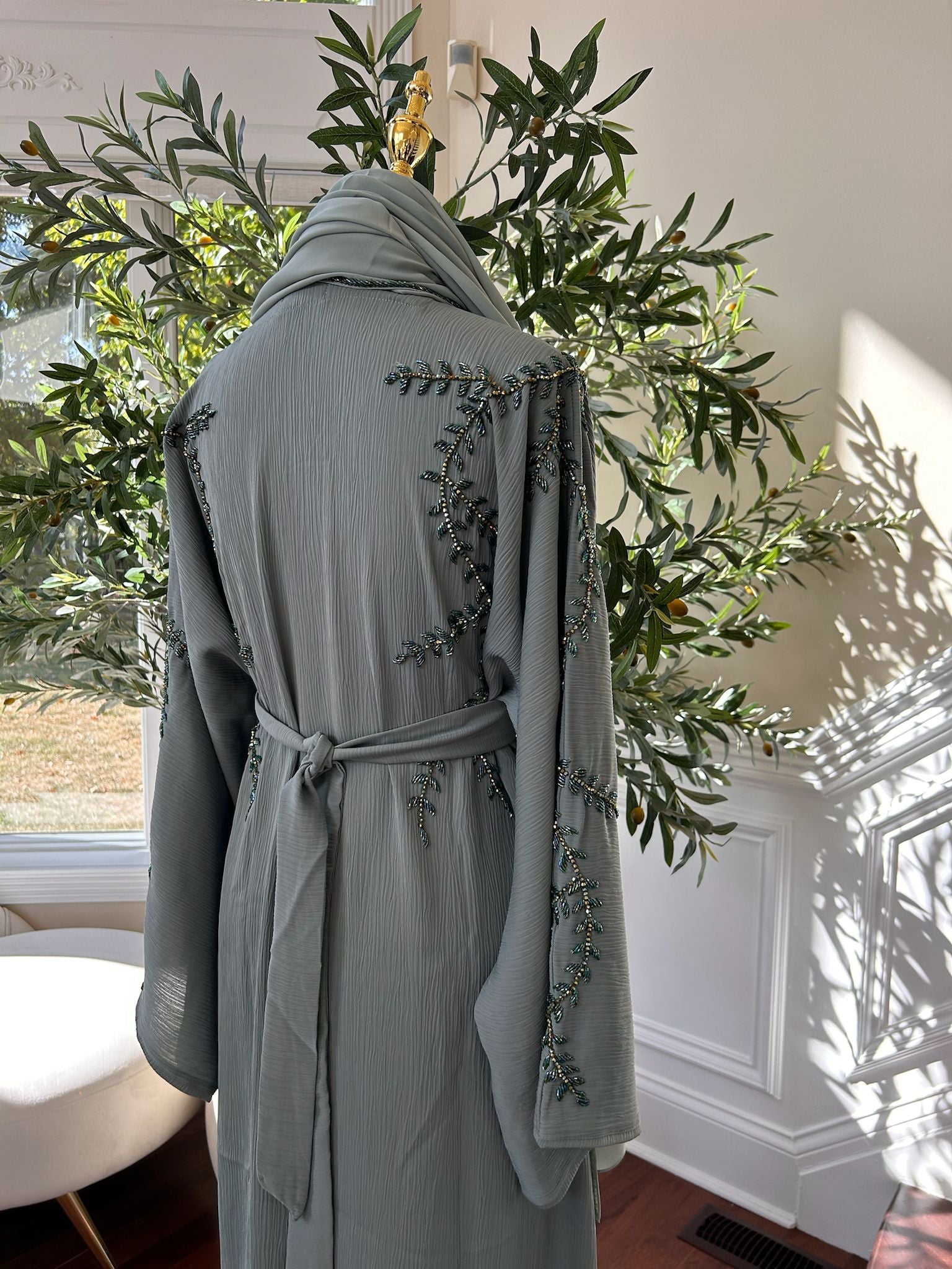 Mint Green Floral Charm Abaya