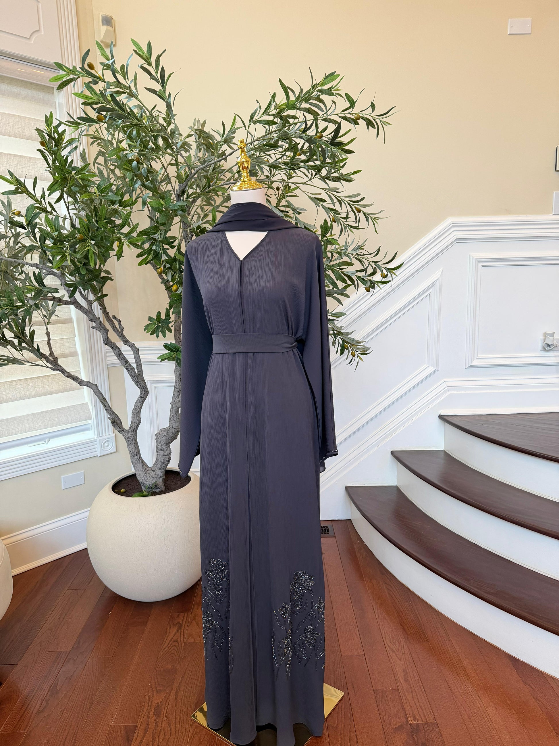 Moonlight Gray Beaded Abaya