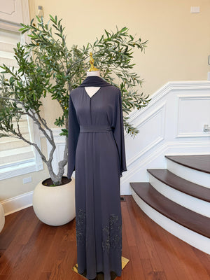 Moonlight Gray Beaded Abaya