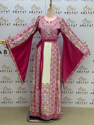 White Traditional Heritage Pink Pearl Tatreez Thobe