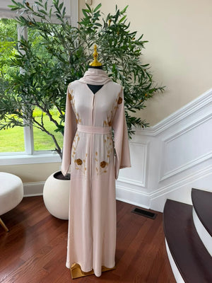 Cream Golden Floral Abaya