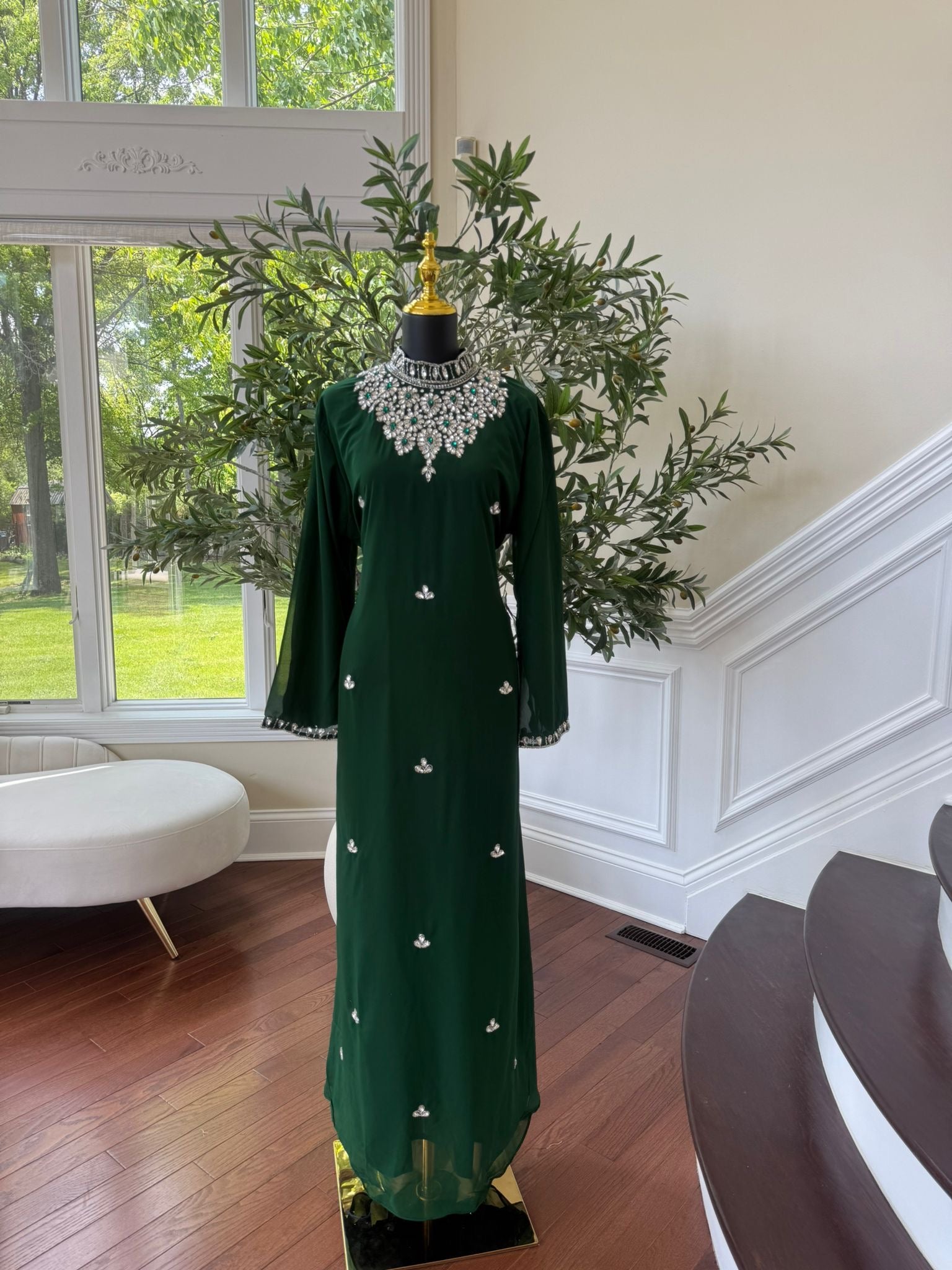 Green Maxi with Sparkling High Neck Detail