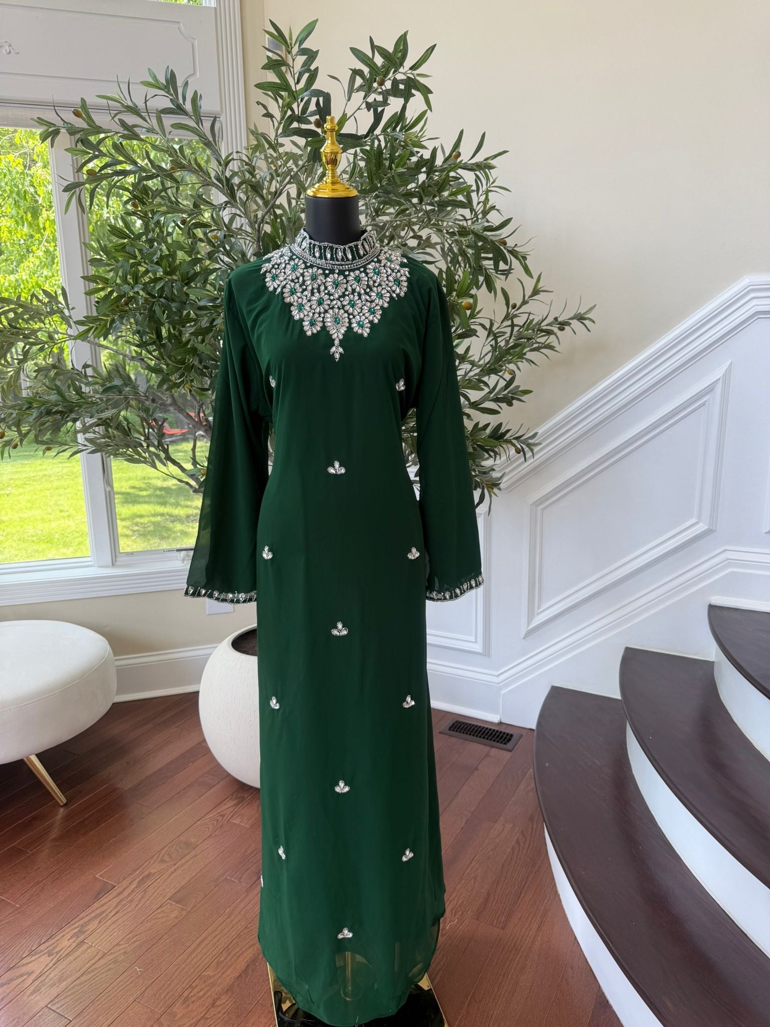 Green Maxi with Sparkling High Neck Detail