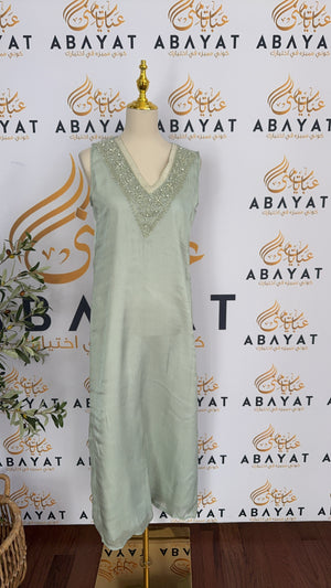 Elegant Silver Green Kuftan