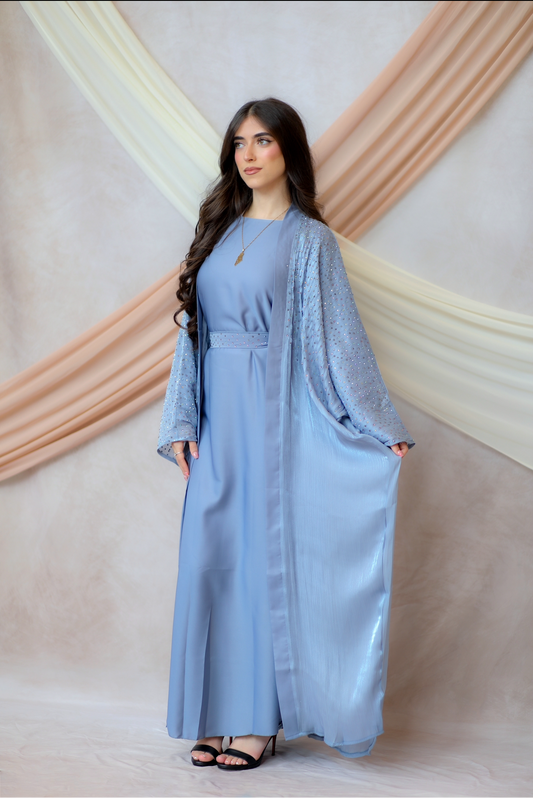 Light Dust Blue Sparkle Cardigan Abaya