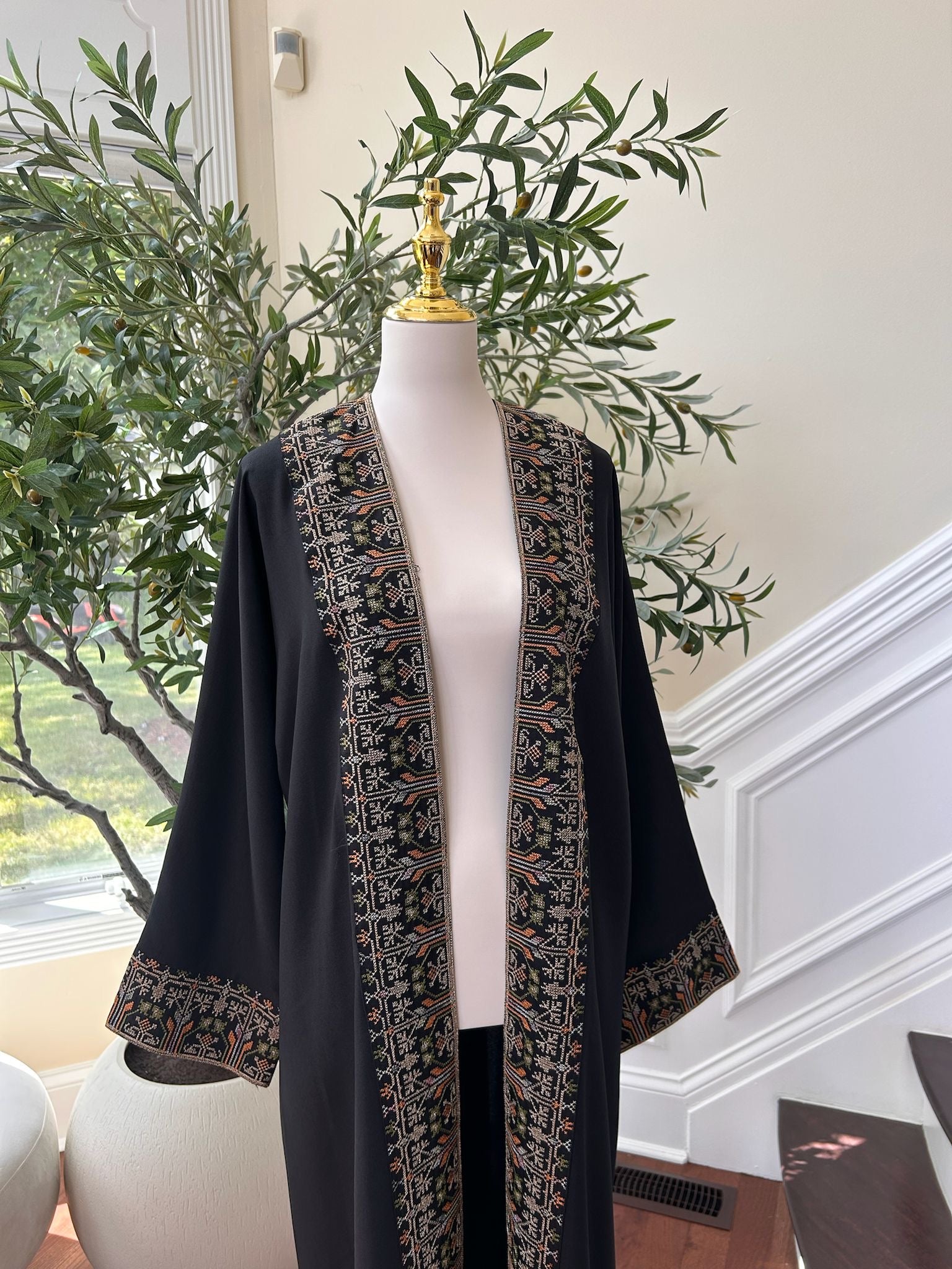 Black Cardigan Abaya Tatreez Detailing