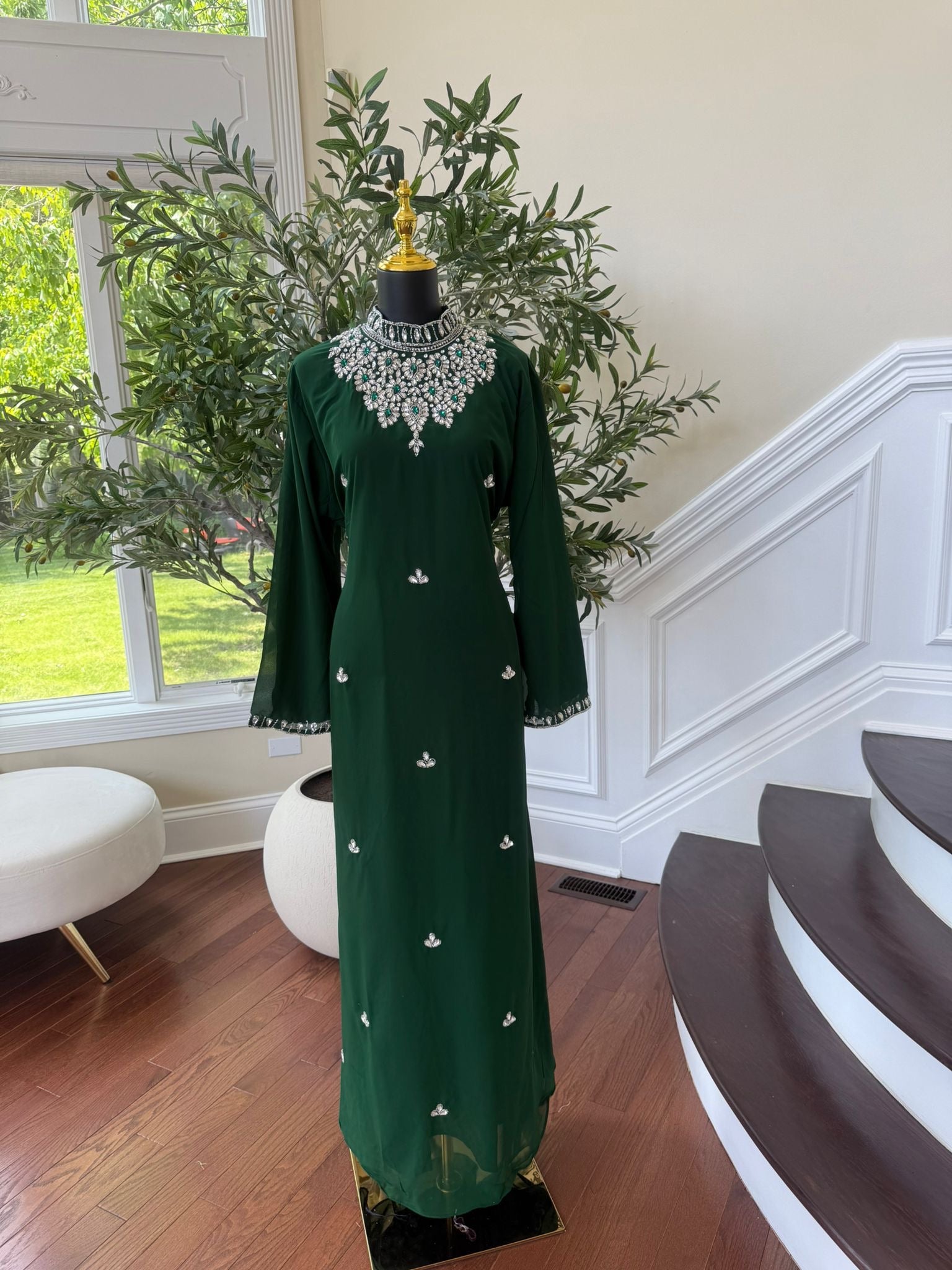 Green Maxi with Sparkling High Neck Detail