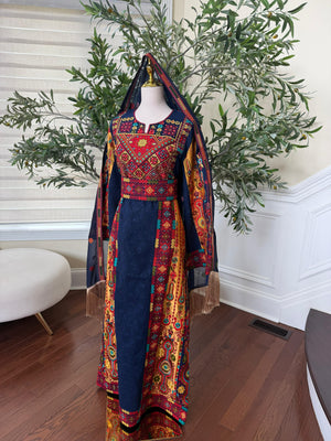 Navy Blue Embroidery Tatreez Thobe