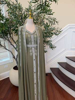 Olive Majesty Beaded Kuftan