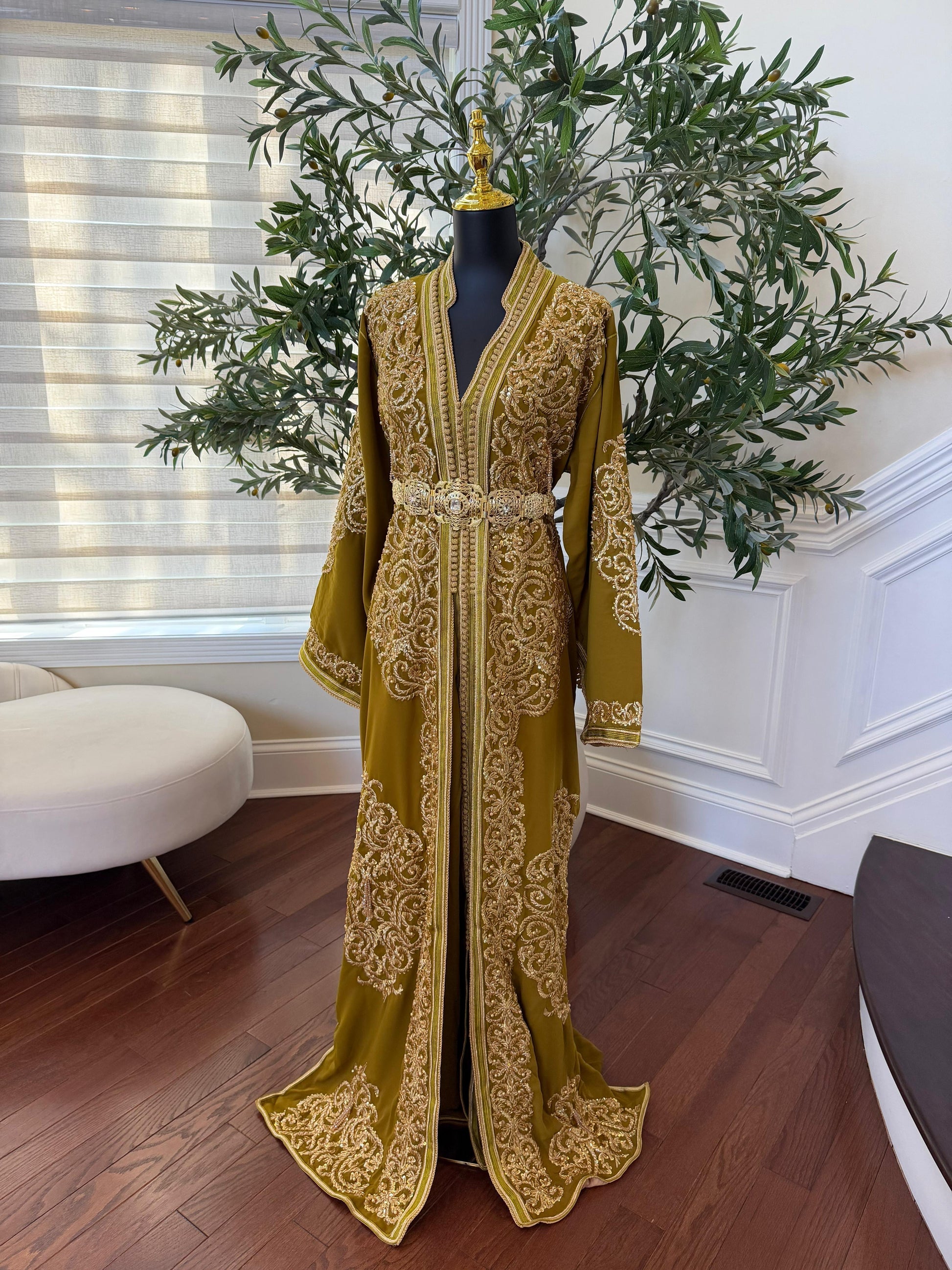 Olive Green Majestic Beaded Kuftan