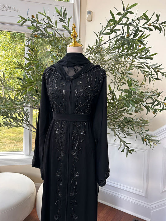 Black Floral Charm Abaya