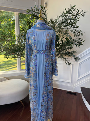 Baby Blue Floral Sequin Essence Abaya
